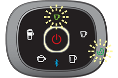エラー(1) エスプレッソタイプコーヒーが緑色点灯または点滅、電源ボタンが赤色点灯、クリーニング表示が緑色点滅している場合