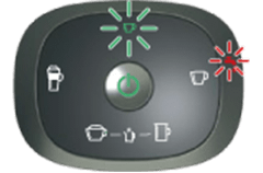 エラー(3) 選択したメニュー表示が緑色点滅、給水お知らせ表示が赤色点滅、電源ボタンが緑色点灯