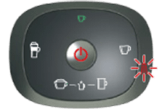 エラー(6) エスプレッソタイプコーヒーメニューが緑色点灯、電源ボタンが赤色点灯、リンス表示が赤色点滅