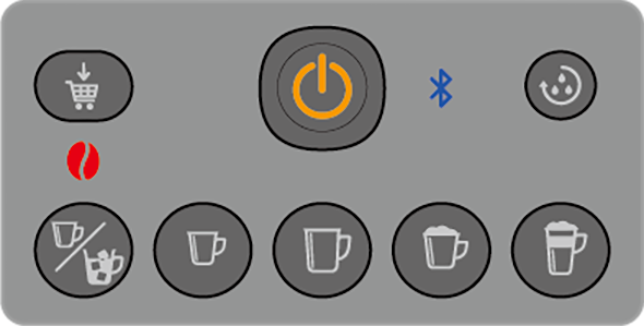 電源ボタンが黄色点灯し、コーヒー残量表示が赤色点灯