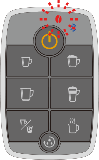 電源ボタンが黄色点灯し、コーヒー残量表示が赤色点滅