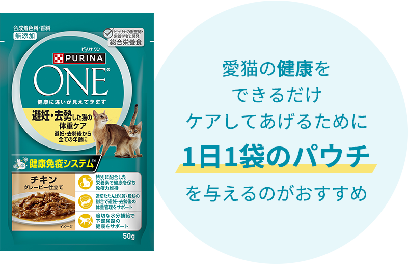 愛猫の健康をできるだけケアしてあげるために1日1袋のパウチを与えるのがおすすめ