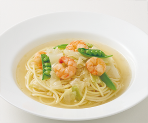 野菜と海老のスープパスタ